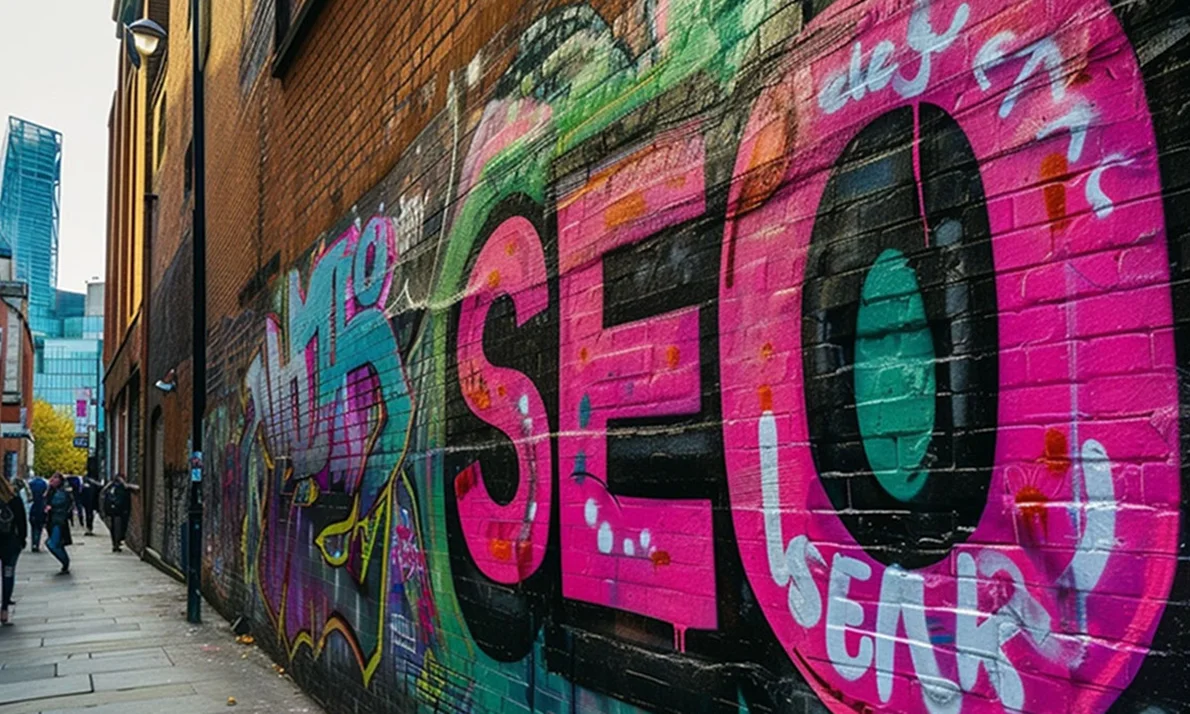 SEO (Search Engine Optimization / keresőmotor optimalizálás) graffiti a falon Budapesten