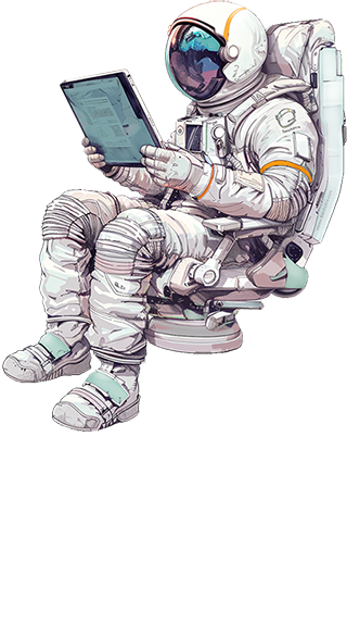 SeoAstro űrutas, az online marketing és SEO ügynökség kabala figurája elérhetőségekkel: Kapcsolat.