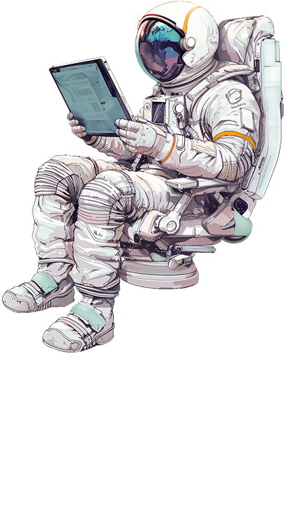 SeoAstro űrutas, az online marketing és SEO ügynökség kabala figurája elérhetőségekkel: Kapcsolat.