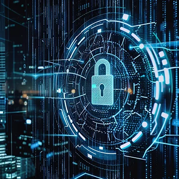 Kiberbiztonság illusztráció, lakat a hálózat közepén