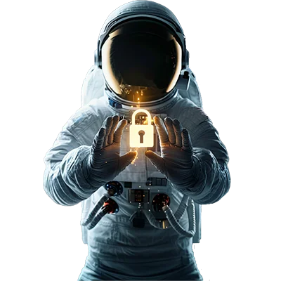 SeoAstro egy lakattal a kezében a bziztonság jelképe
