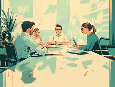 Stratégiai megbeszélés az irodában